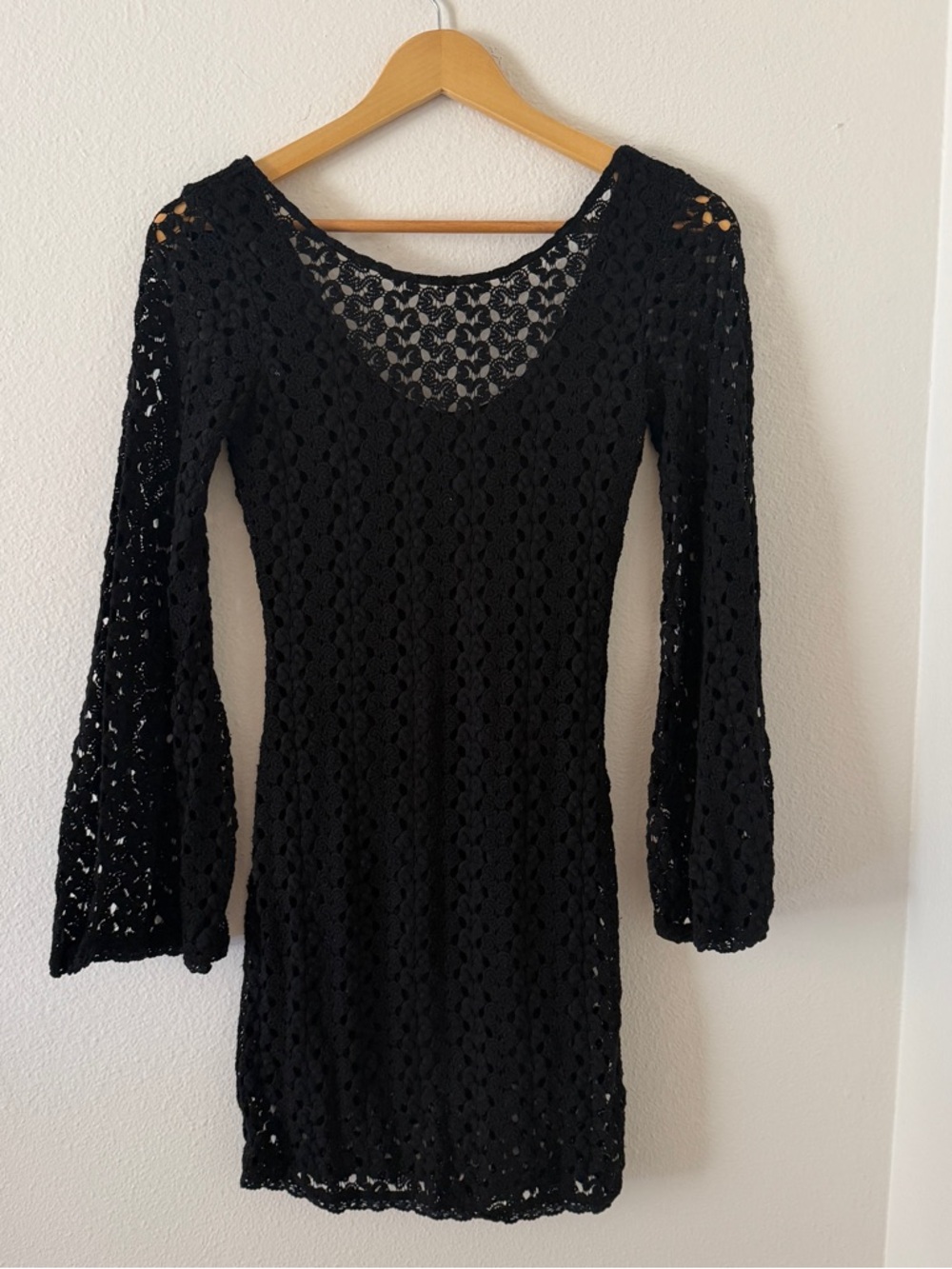 Free people black crochet bell sleeve dress